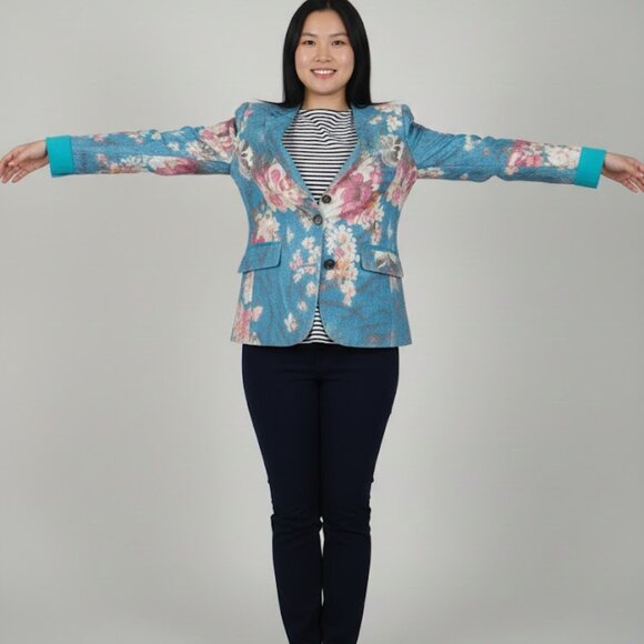 Kaktus Sportswear Women’s Large Floral Jacquard Jacket - Teal/Pink Resort Wear - Picture 4 of 8